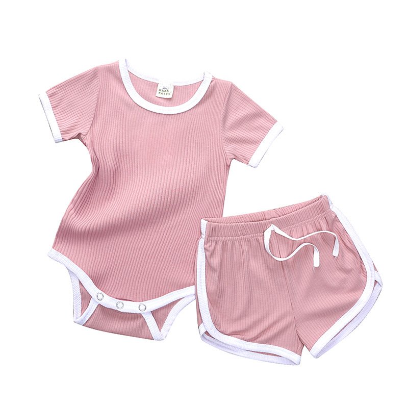 Summer infant newborn wear soft baby girls boy ribbed clothes sets short sleeve bodysuits+shorts 2PCs clothing outfits custom