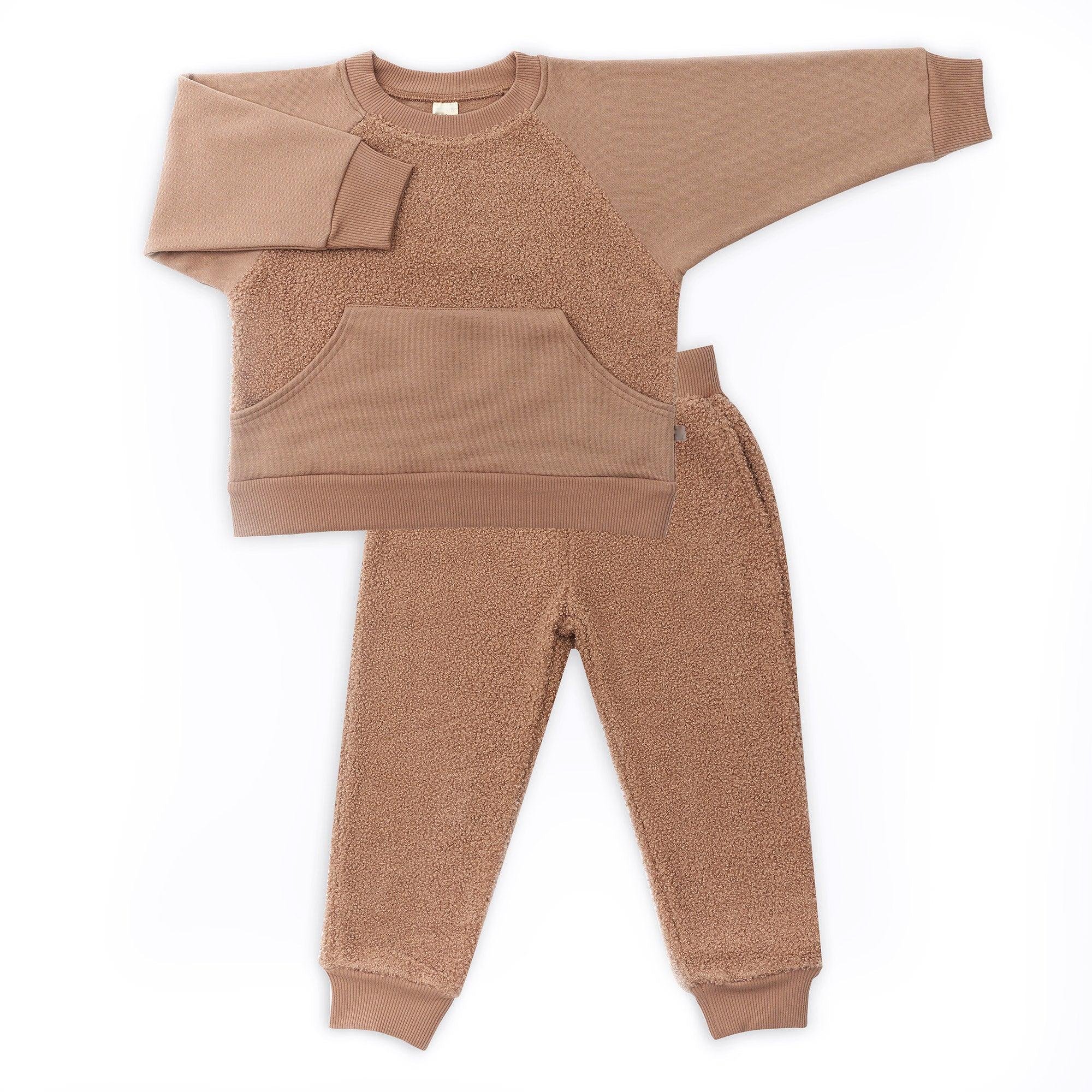 Custom Baby Clothing Sets Autumn Winter Kids Sherpa Sweatsuits Raglan Long Sleeve Jumper Jogger Pants Toddler Cloth Set