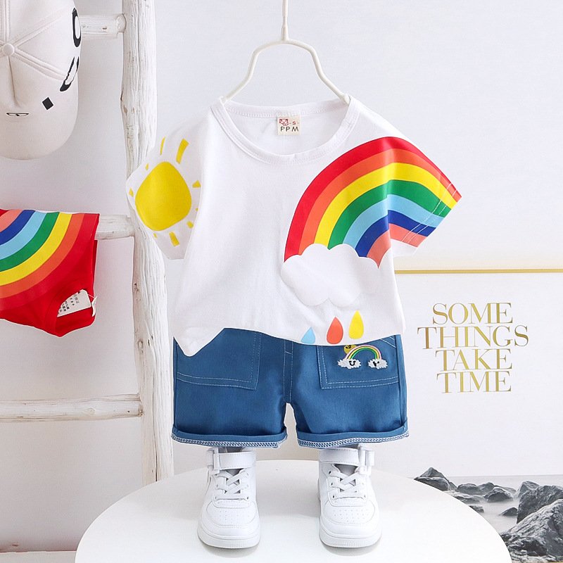 Children Casual Two-piece Clothing Set Boy Kids Short-sleeved T Shirt Denim Shorts Clothes Sets Summer for Baby