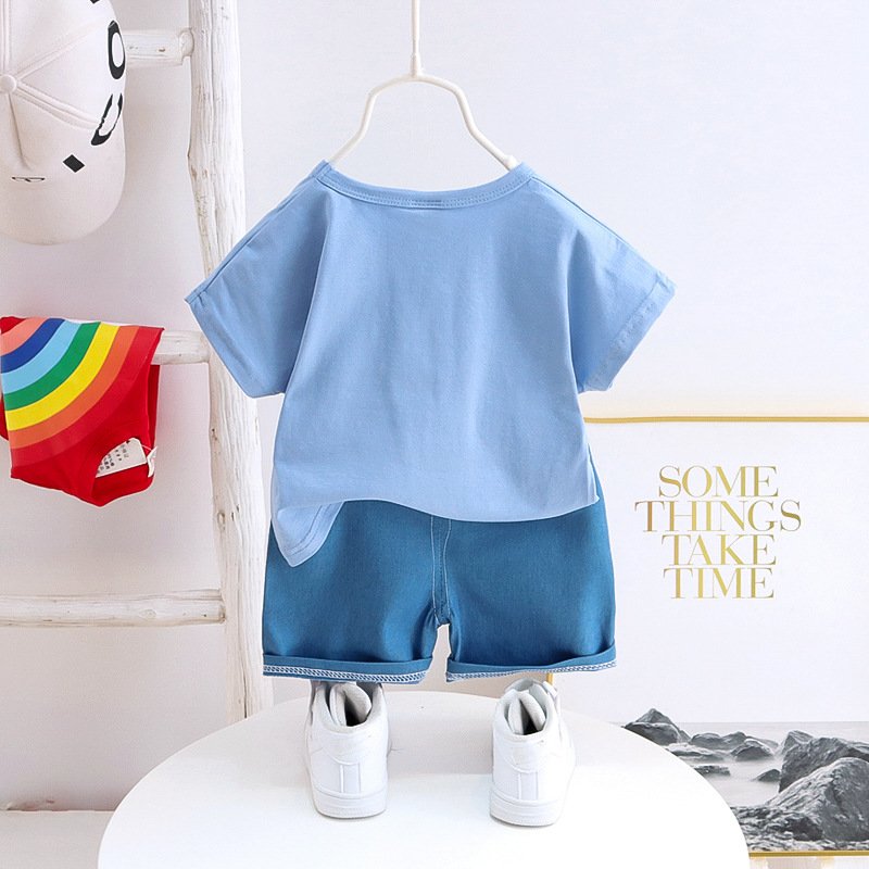 Children Casual Two-piece Clothing Set Boy Kids Short-sleeved T Shirt Denim Shorts Clothes Sets Summer for Baby