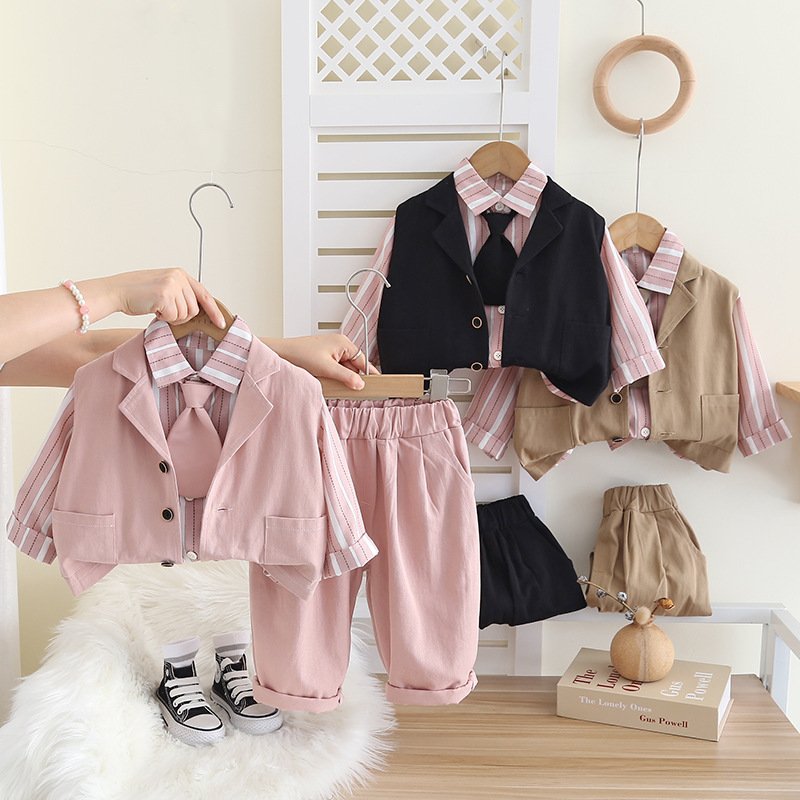 Korean Newest Kids Spring Autumn Suits Gentleman Style 3pcs Boutique Baby Boys Clothing Sets