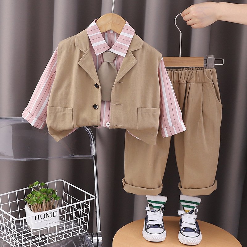 Korean Newest Kids Spring Autumn Suits Gentleman Style 3pcs Boutique Baby Boys Clothing Sets