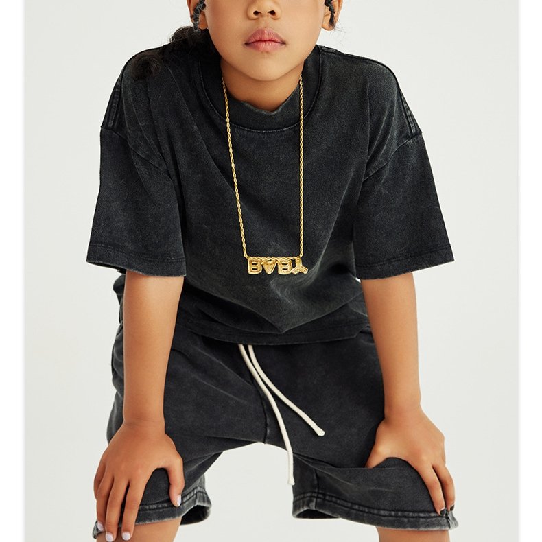 New design latest fashion design kids solid letter print jogging short suit toddler baby boy plain custom print short sleeve set