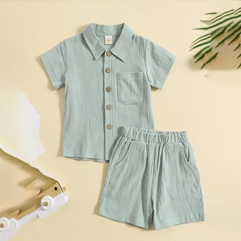 Summer cotton and linen casual style short-sleeved lapel Polo shirt boys summer two-piece suit boy clothing sets