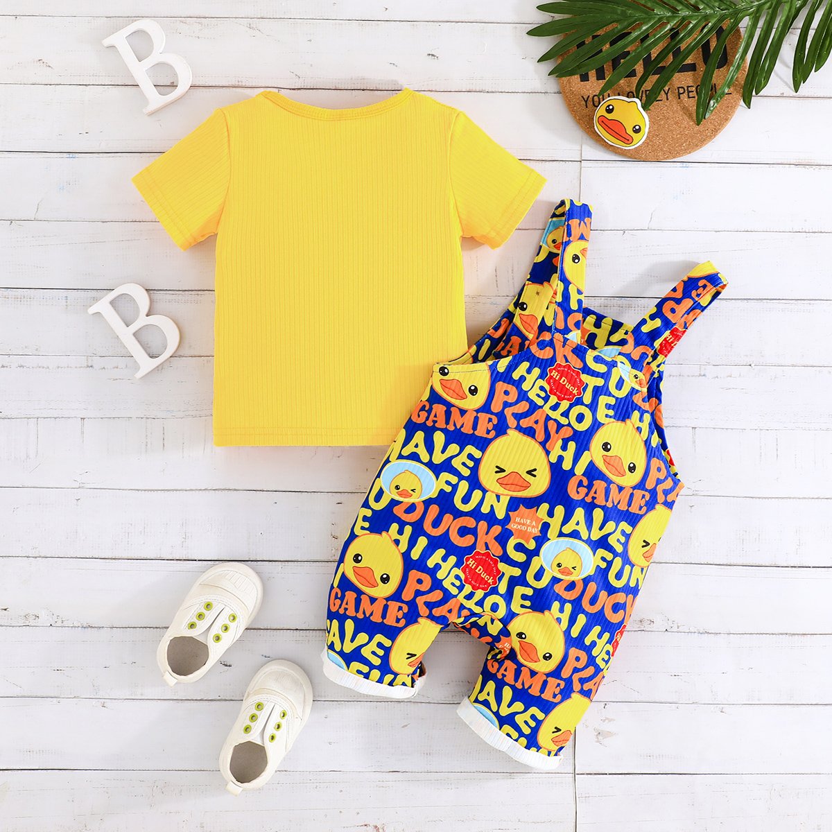 Wholesale Summer Baby Clothing Sets New Born Baby Fashion Short Sleeve +Cute duck patterned overalls Baby Boy Clothing Sets