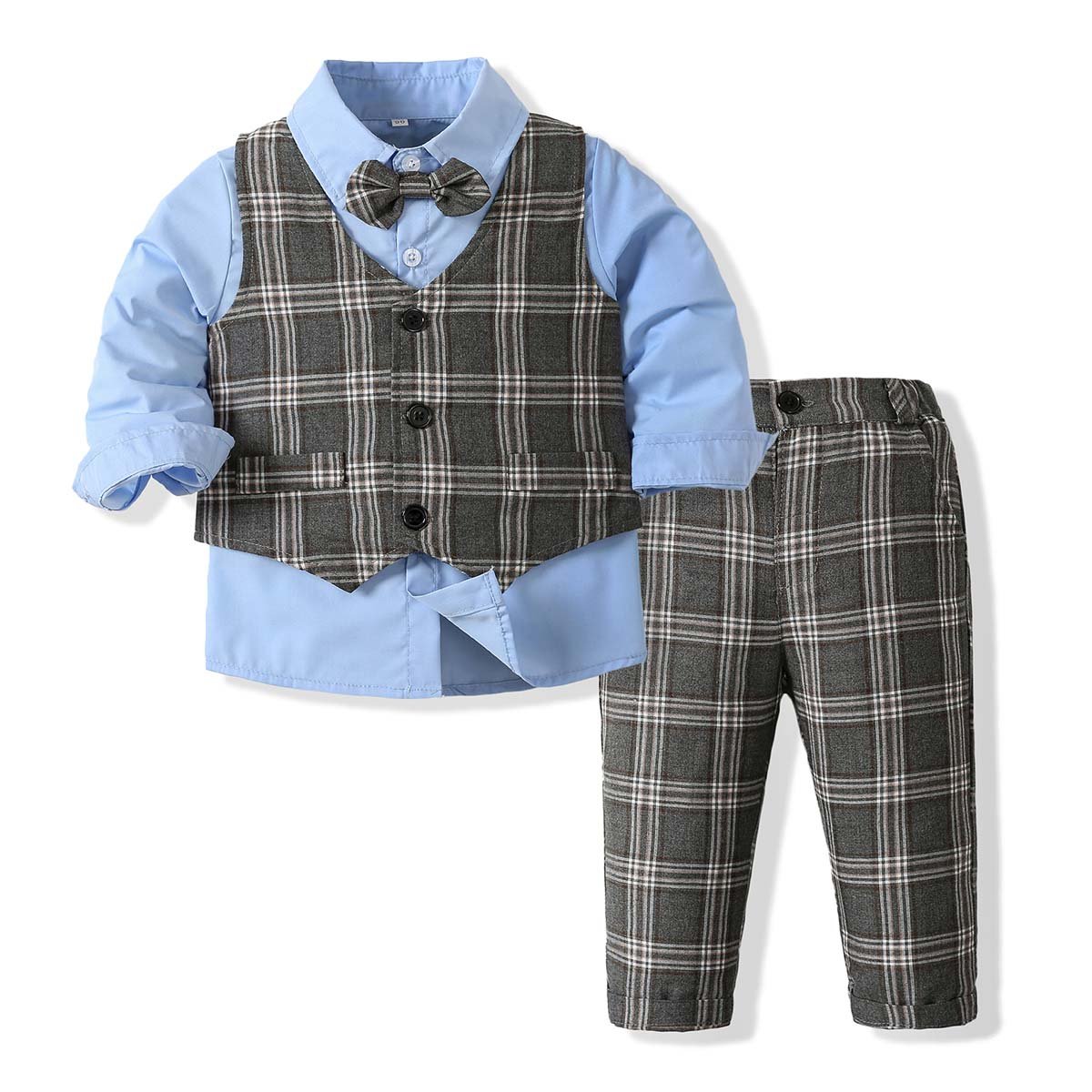 Quality Long Sleeve Shirt Tops+Button Up Waistcoat+Pants 3Pcs Toddler Baby Boys Gentleman Formal Suit KBLS-039