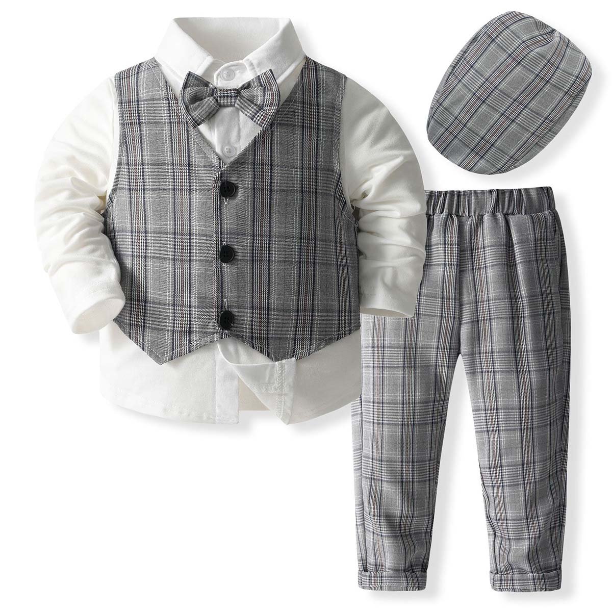 Quality Long Sleeve Shirt Tops+Button Up Waistcoat+Pants 3Pcs Toddler Baby Boys Gentleman Formal Suit KBLS-039