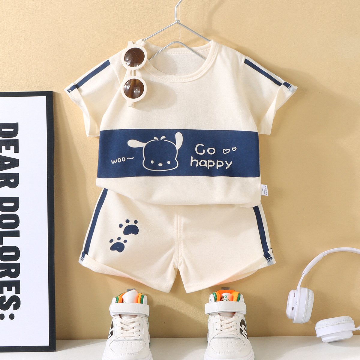 2024 New Summer Children's Cotton Striped Short-Sleeved Suit Casual Print ODM Design children's clothing hangers