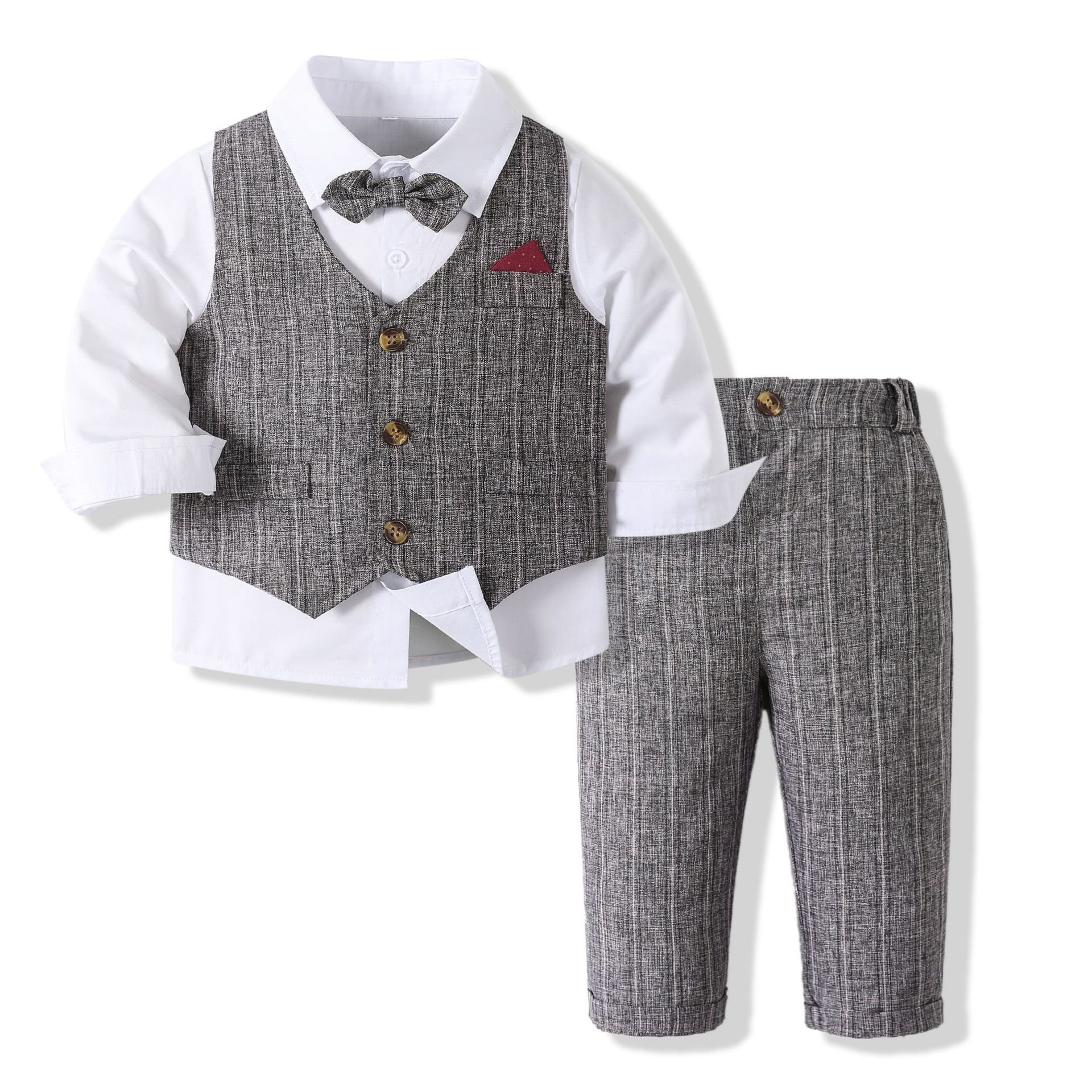 Children's Casual Print Cotton Suit Spring and Autumn New Waistcoat Pants and Shirt Multi-Piece Clothing Set for Babies
