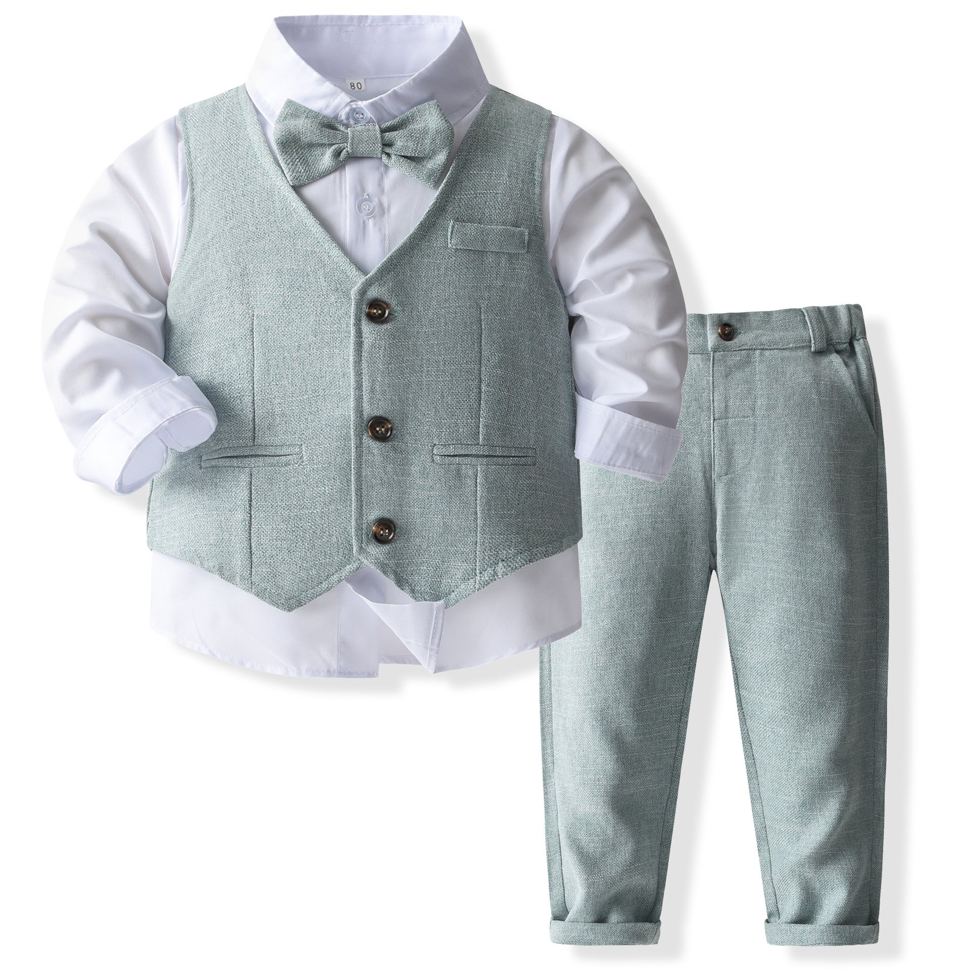 Children's Casual Print Cotton Suit Spring and Autumn New Waistcoat Pants and Shirt Multi-Piece Clothing Set for Babies