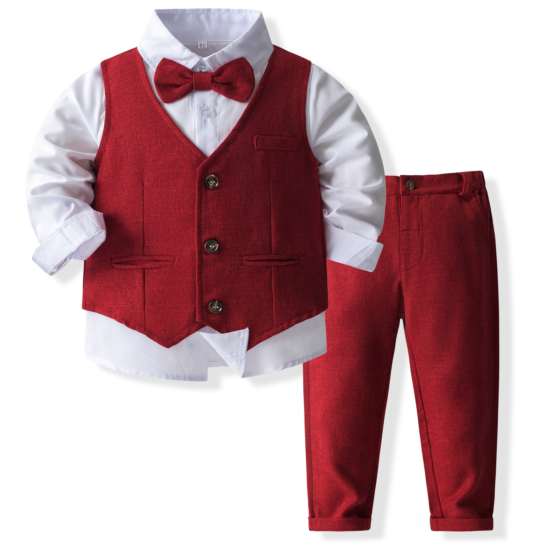 Children's Casual Print Cotton Suit Spring and Autumn New Waistcoat Pants and Shirt Multi-Piece Clothing Set for Babies