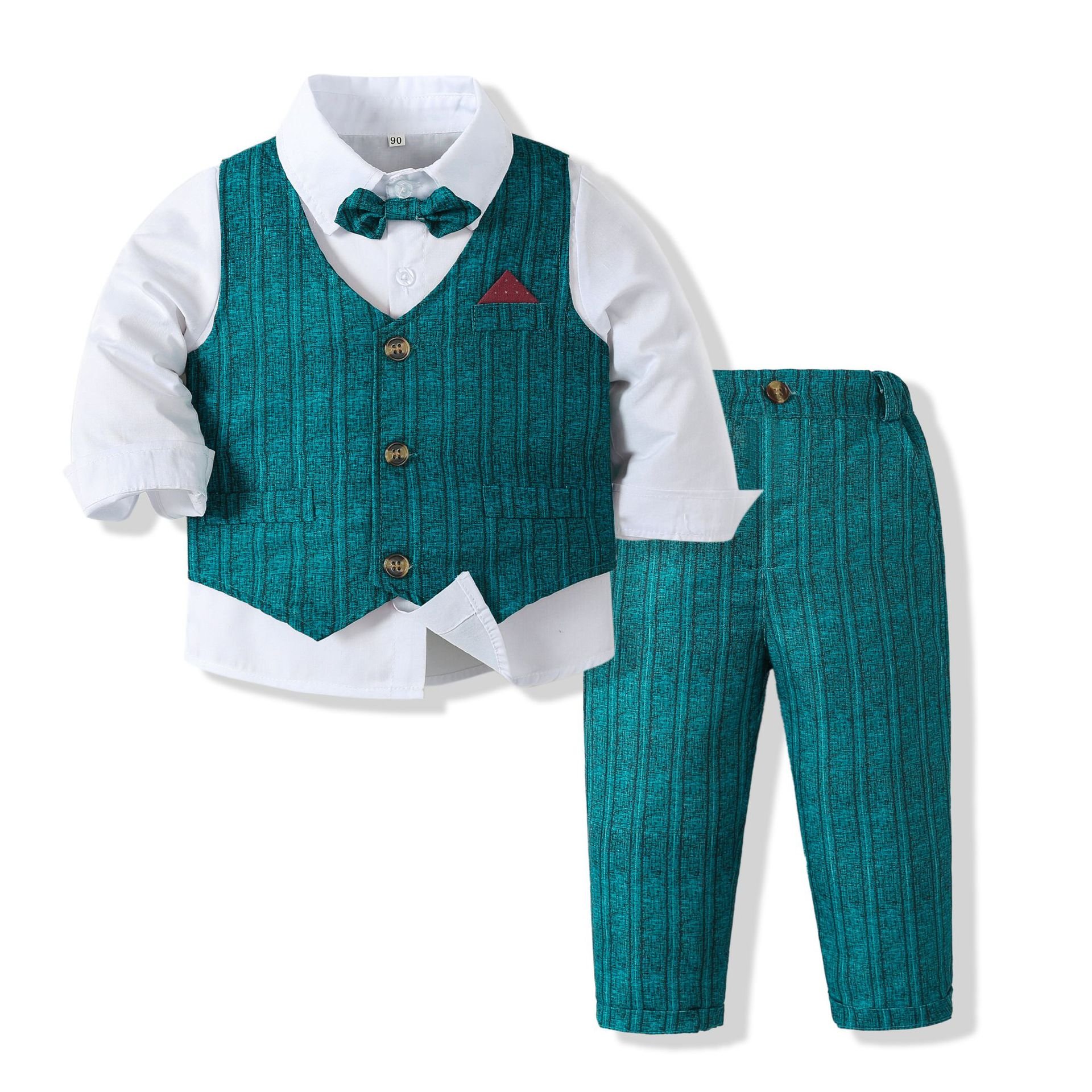 Children's Casual Print Cotton Suit Spring and Autumn New Waistcoat Pants and Shirt Multi-Piece Clothing Set for Babies