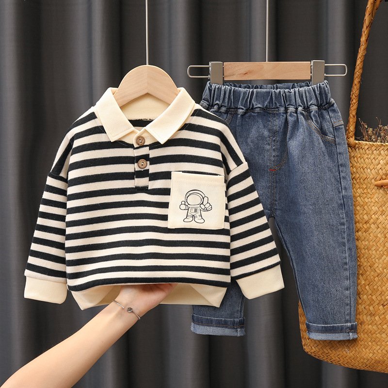 2023 Boys Clothing Sets Autumn Winter Casual Polo Shirt Pants Little Boy Clothing Astronaut Pocket Lapel Boys Kids Clothing Set