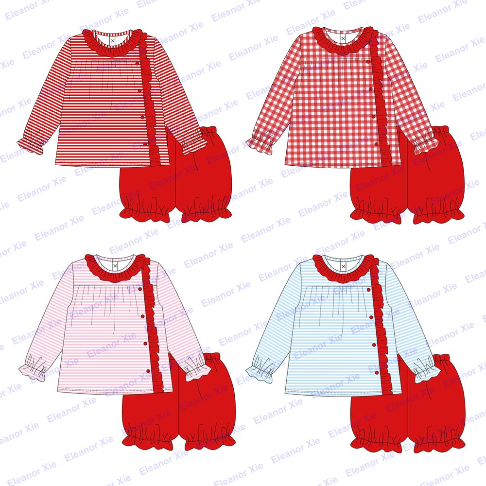 Matching Christmas striped cotton baby boys diaper sets wholesale monogram toddler little boy clothes set