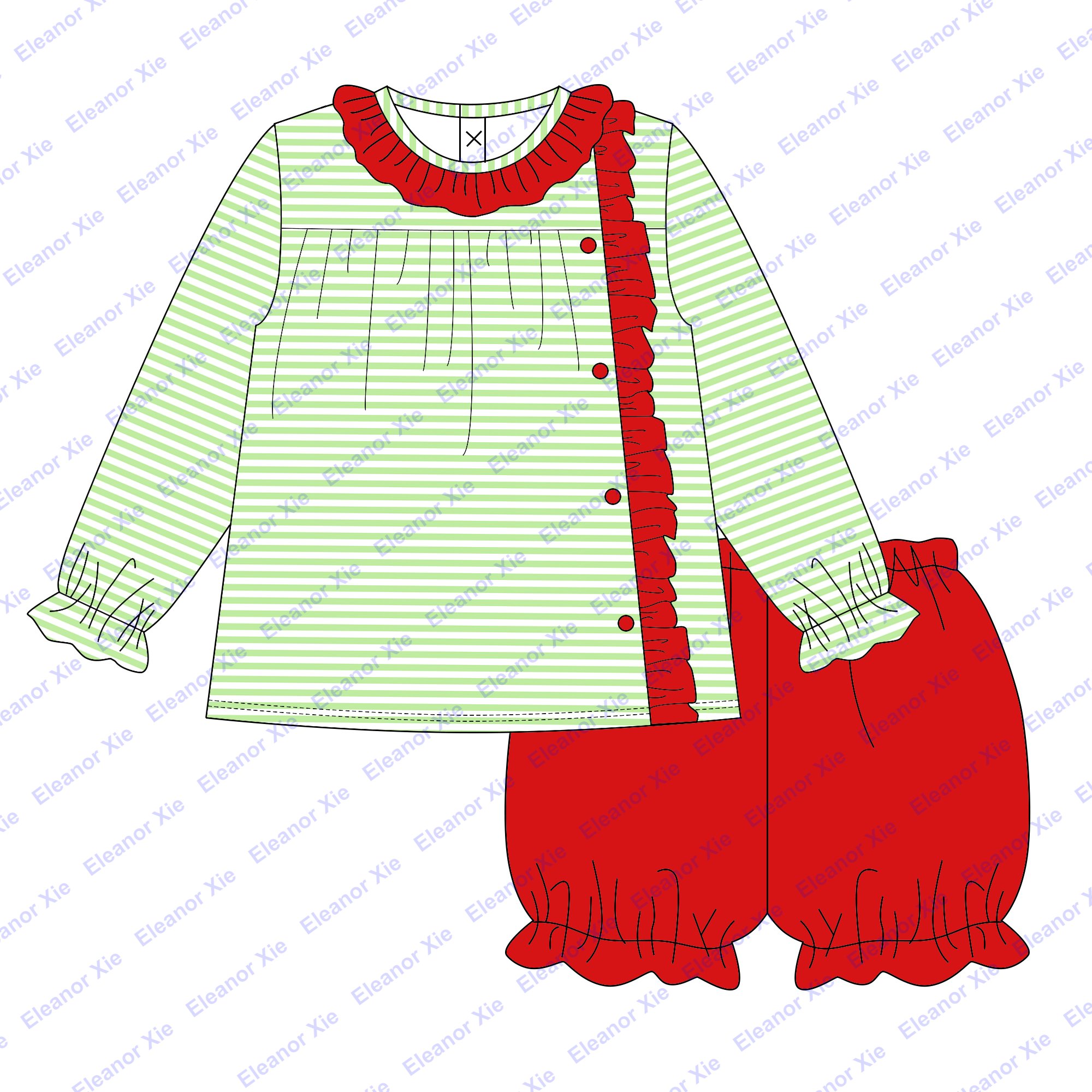 Matching Christmas striped cotton baby boys diaper sets wholesale monogram toddler little boy clothes set