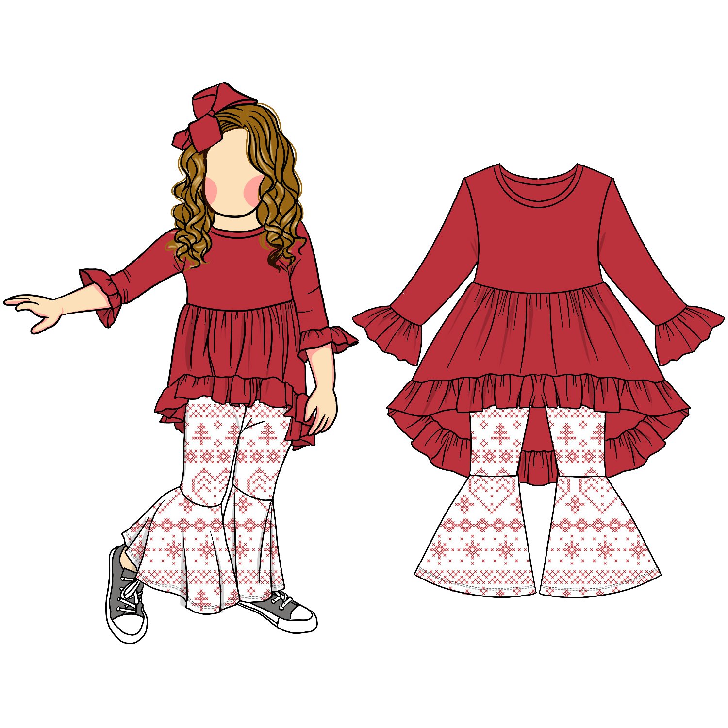 New Design High Quality Bell Bottom Clothing Set Christmas Outfit Baby Kids Blouse And Pants For Boys And Girls