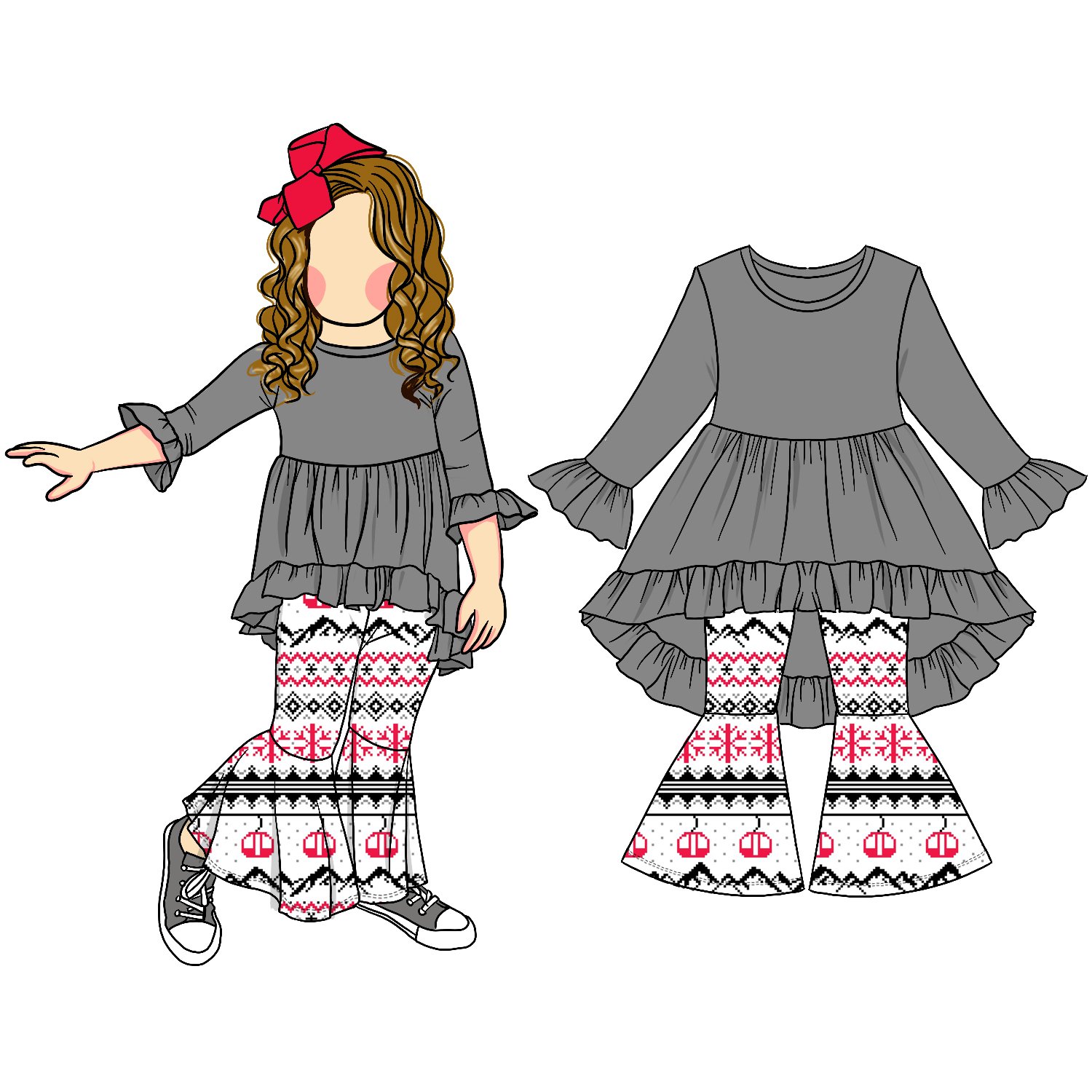 New Design High Quality Bell Bottom Clothing Set Christmas Outfit Baby Kids Blouse And Pants For Boys And Girls