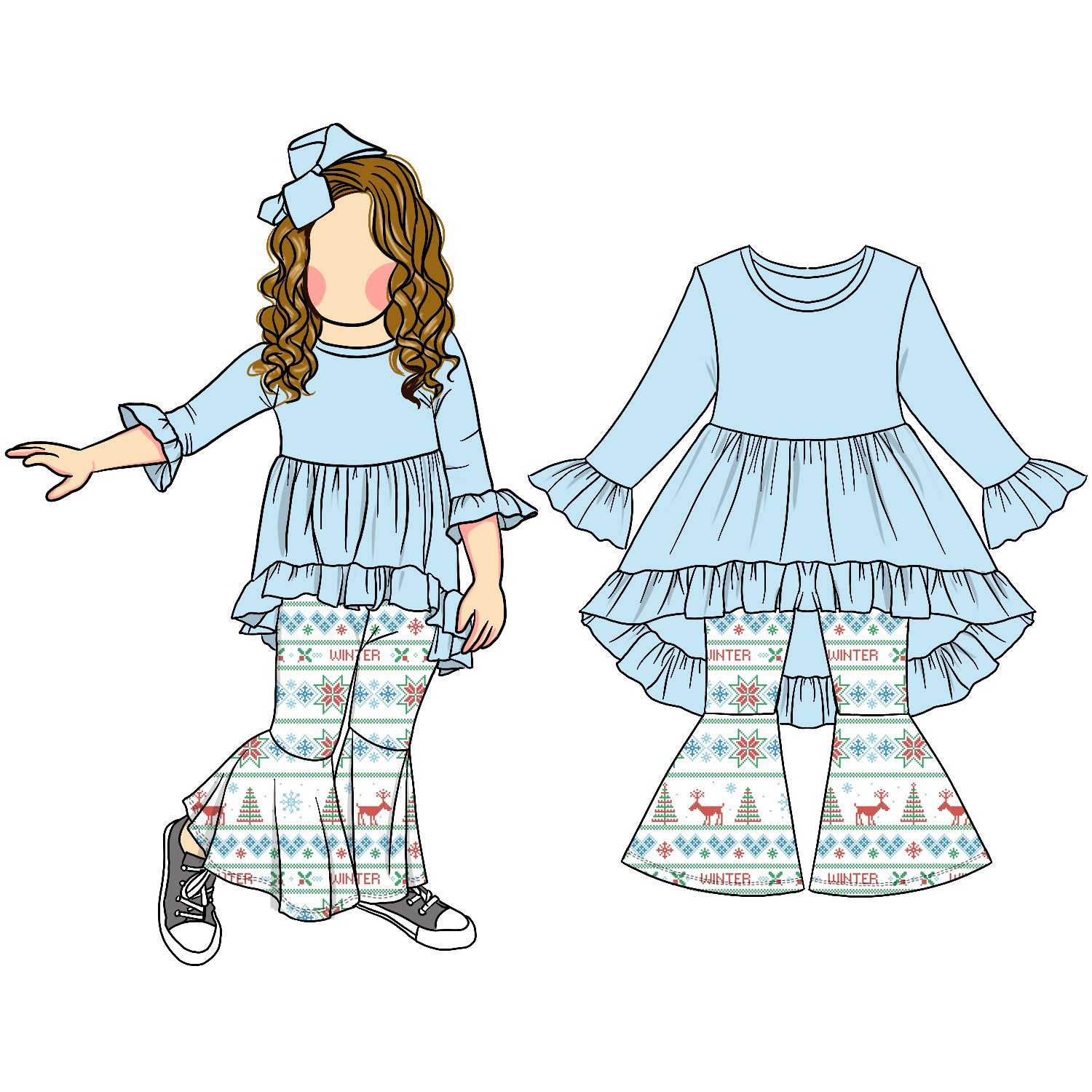 New Design High Quality Bell Bottom Clothing Set Christmas Outfit Baby Kids Blouse And Pants For Boys And Girls