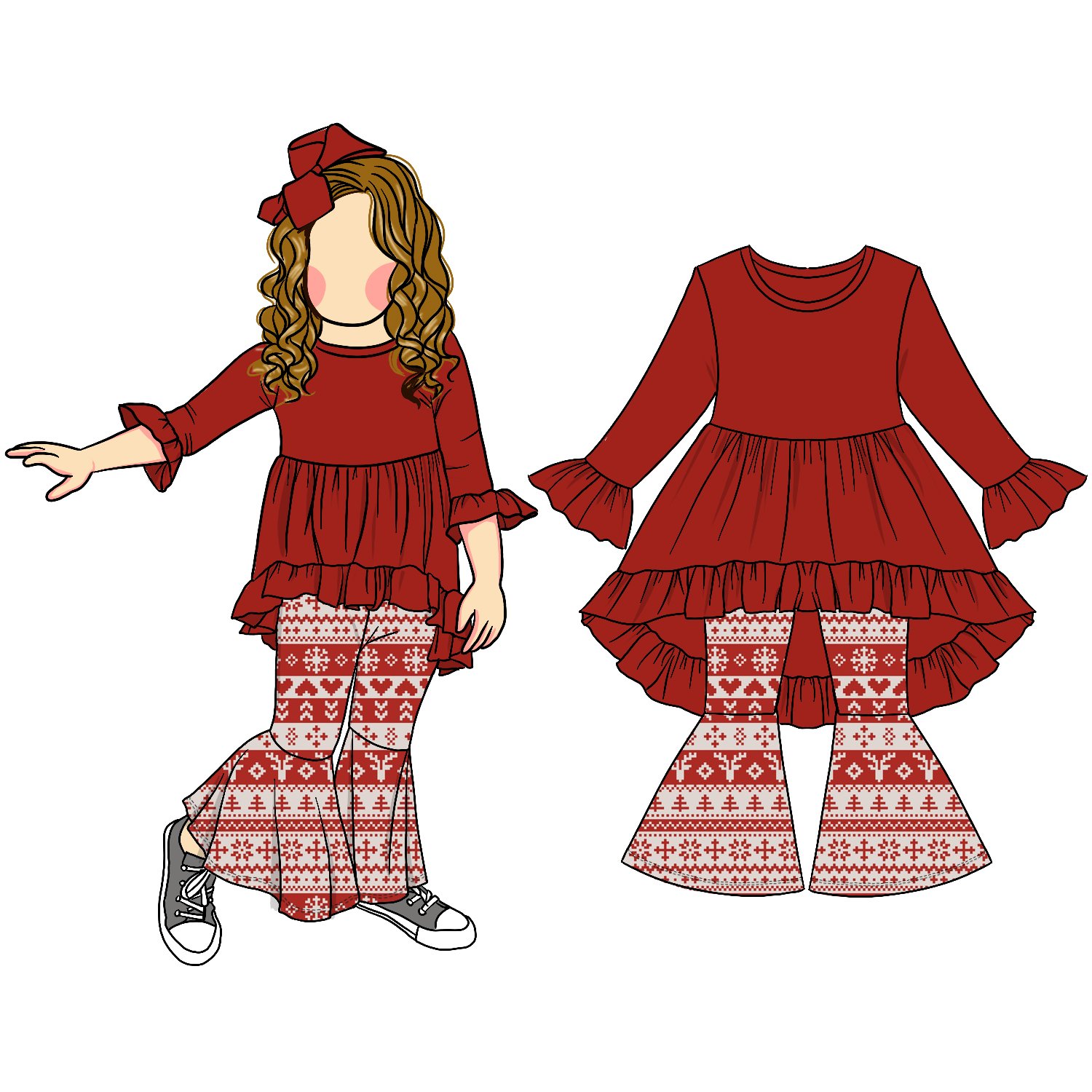 New Design High Quality Bell Bottom Clothing Set Christmas Outfit Baby Kids Blouse And Pants For Boys And Girls