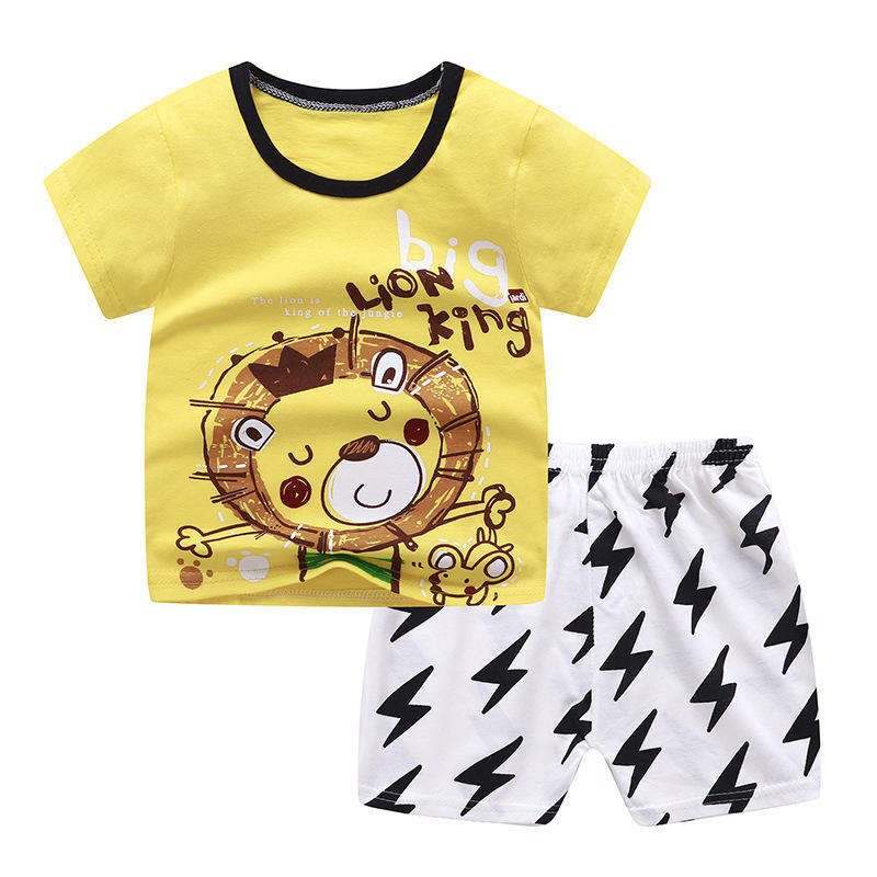 Children's Clothing Set Children's Boys Summer Sports and Leisure Short-Sleeved Clothing Set Solid Color Girls T-Shirt Set 2PCS