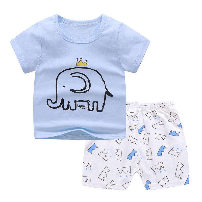Children's Clothing Set Children's Boys Summer Sports and Leisure Short-Sleeved Clothing Set Solid Color Girls T-Shirt Set 2PCS