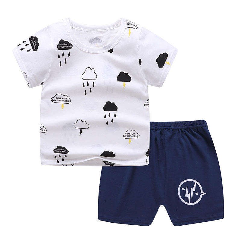 Children's Clothing Set Children's Boys Summer Sports and Leisure Short-Sleeved Clothing Set Solid Color Girls T-Shirt Set 2PCS