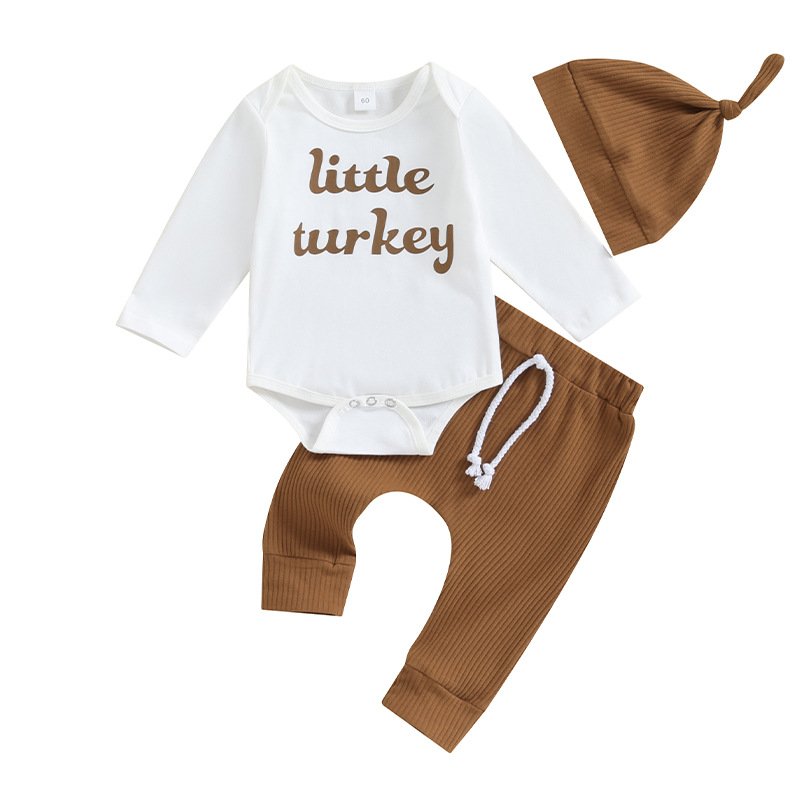 2024 My First Thanksgiving Infant Toddler Clothing Little Turkey Romper Jogger Pant Hat 3pcs Thanksgiving Baby Boys Clothes Set