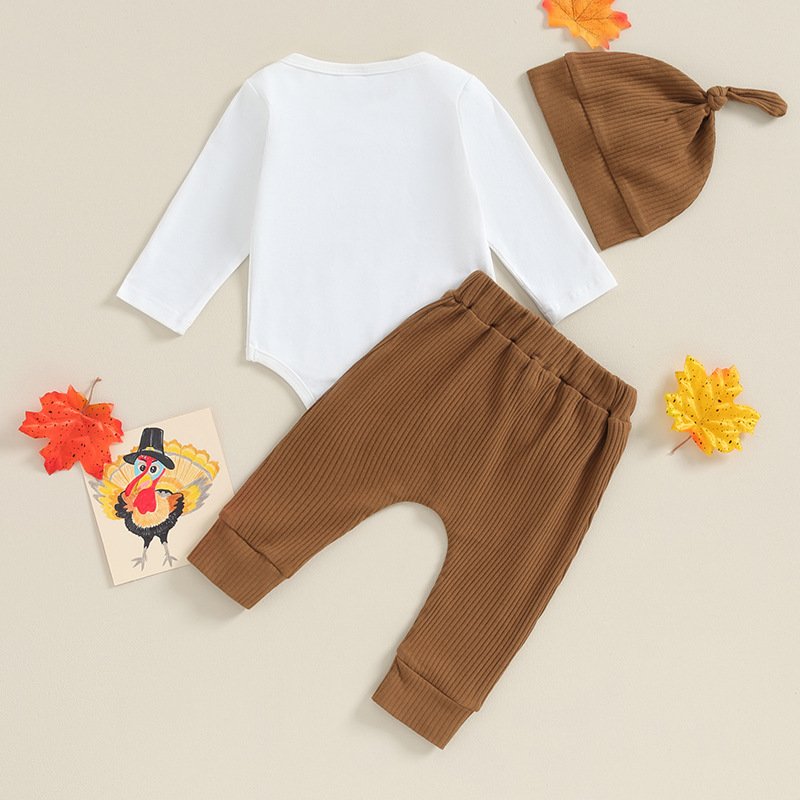 2024 My First Thanksgiving Infant Toddler Clothing Little Turkey Romper Jogger Pant Hat 3pcs Thanksgiving Baby Boys Clothes Set
