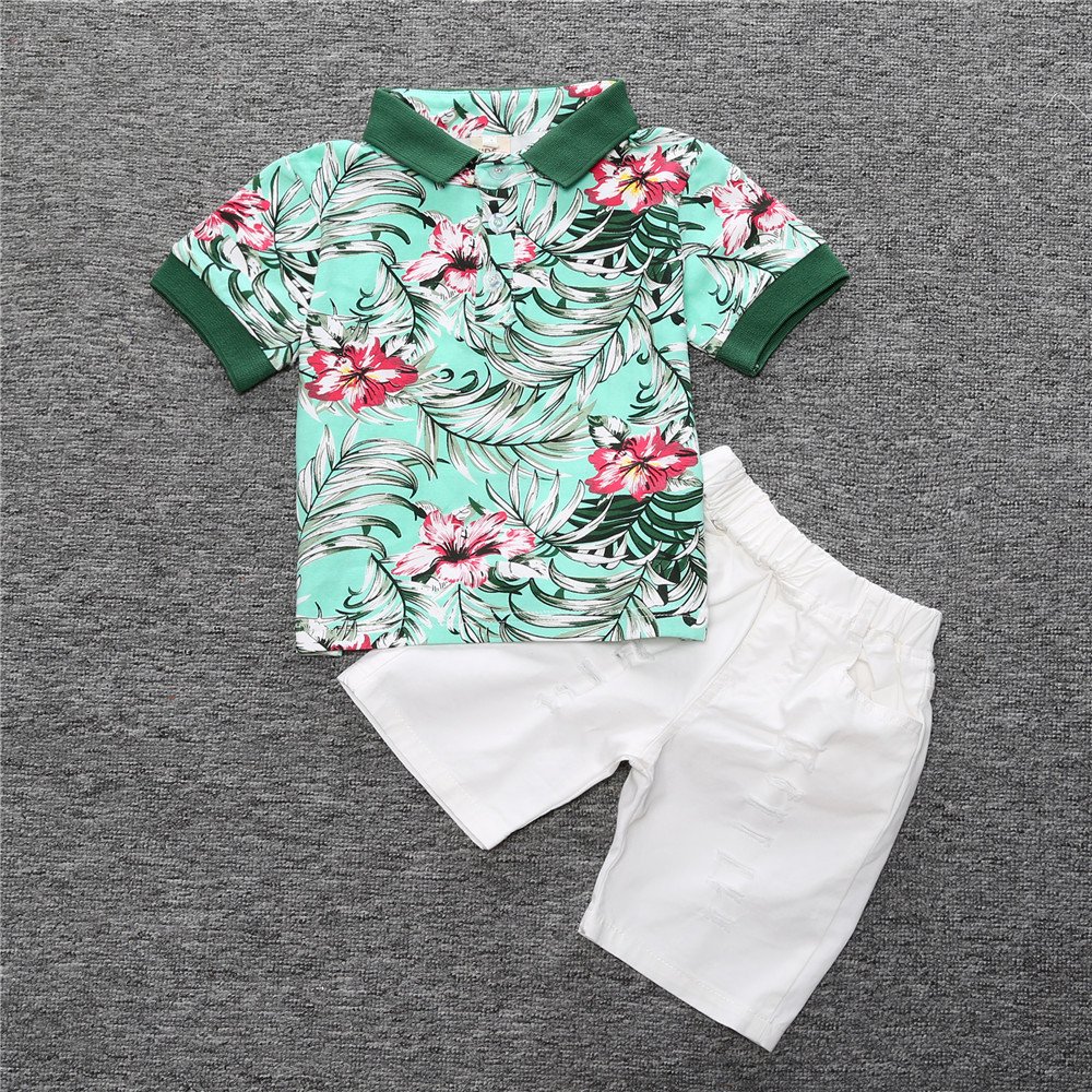 Alibaba Express Turkiye Kids Flower T-Shirts And Shorts Pants Clothes Sets For Boys