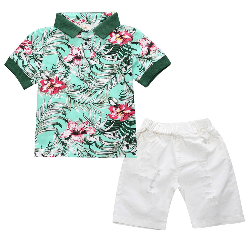 Alibaba Express Turkiye Kids Flower T-Shirts And Shorts Pants Clothes Sets For Boys