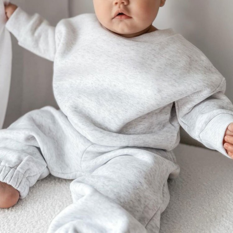 Toddler Baby Sweatsuit Fleece Crewneck Sweatshirts Jogger 2 Piece Set Custom Logo Plain Kids Boys Clothing Set