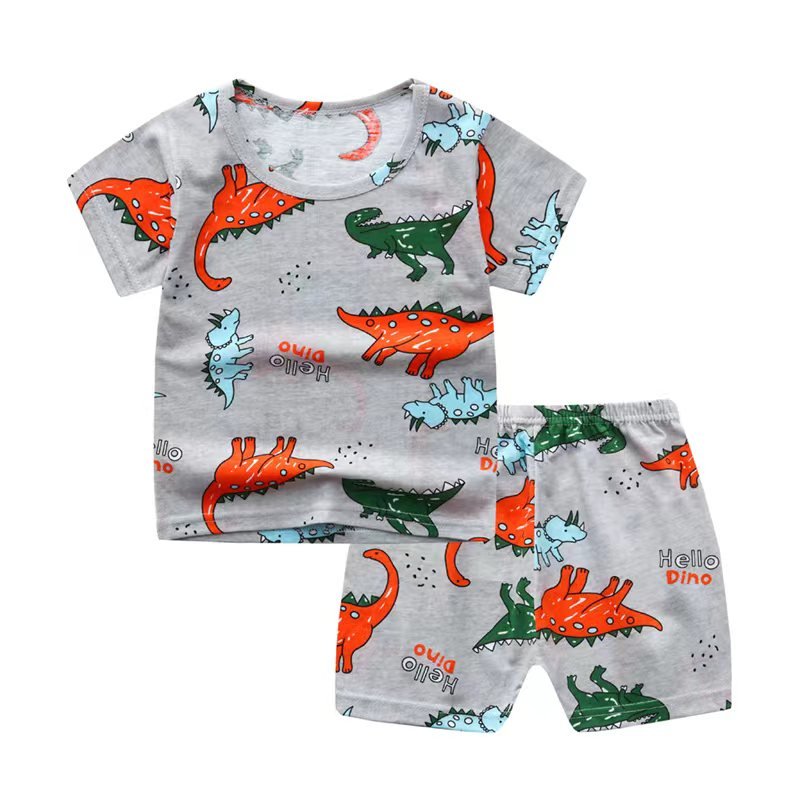 Summer children's clothing baby pure cotton round neck short sleeved shorts set wholesale