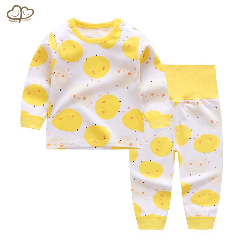 Kids Casual Clothing Set Autumn Striped Pattern Design High Waist Cotton Belly Protection Boys Girls Featuring Cartoon Motif