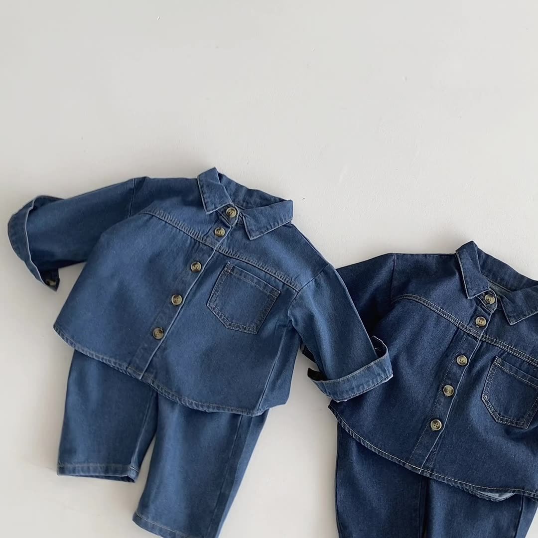 Autumn Children's New Fall Casual Tracksuits Baby Clothes Turn Down Collar Denim Coat Jeans Pant 2pcs Kids Boys Clothing Sets