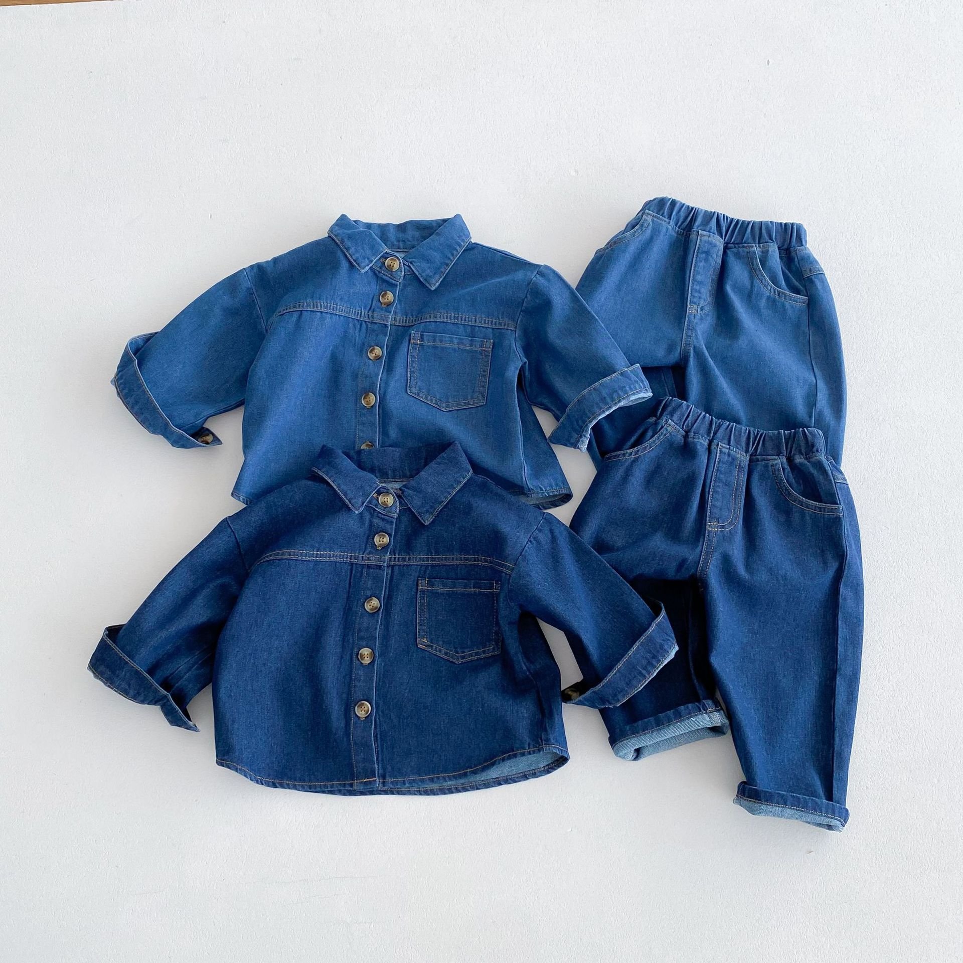 Autumn Children's New Fall Casual Tracksuits Baby Clothes Turn Down Collar Denim Coat Jeans Pant 2pcs Kids Boys Clothing Sets