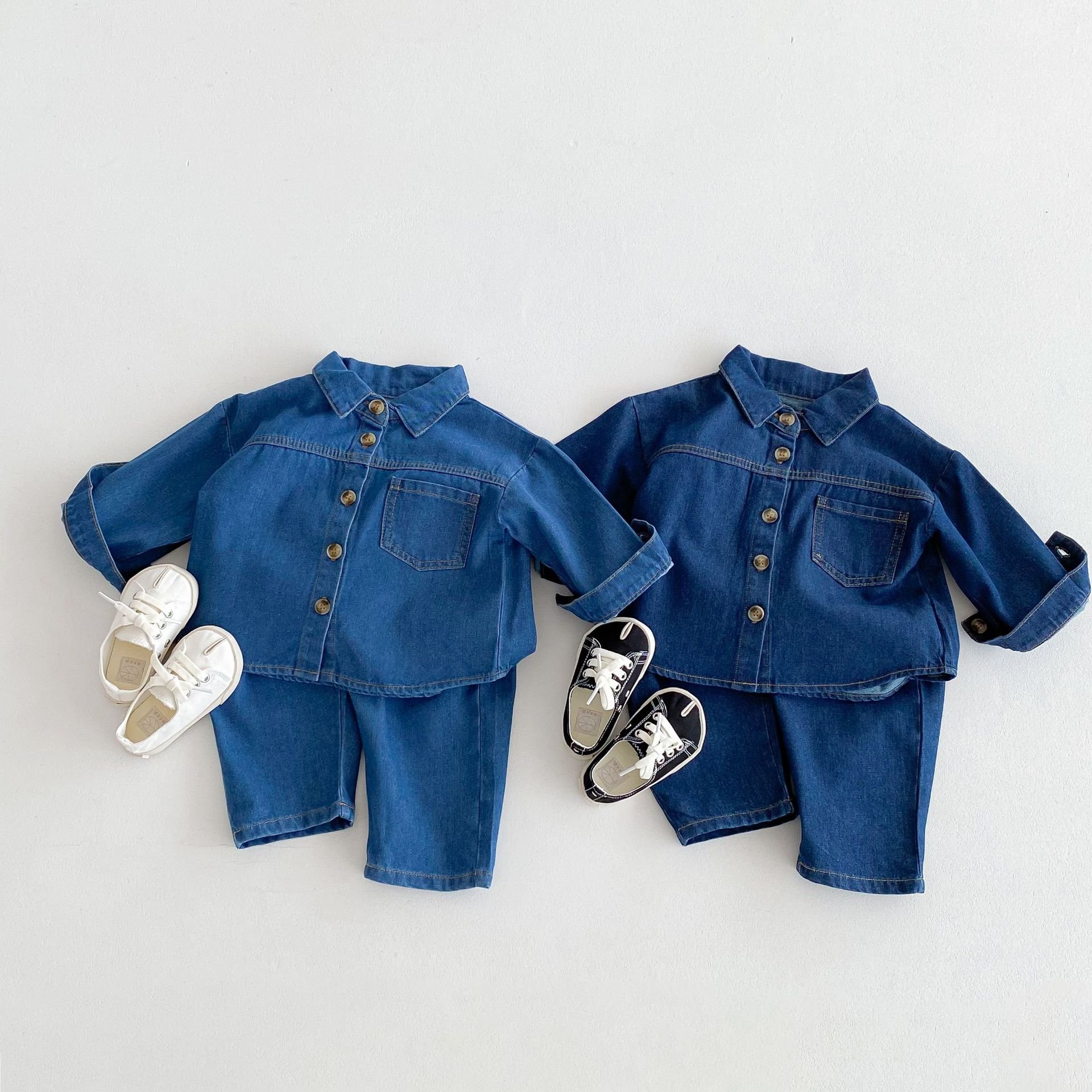 Autumn Children's New Fall Casual Tracksuits Baby Clothes Turn Down Collar Denim Coat Jeans Pant 2pcs Kids Boys Clothing Sets