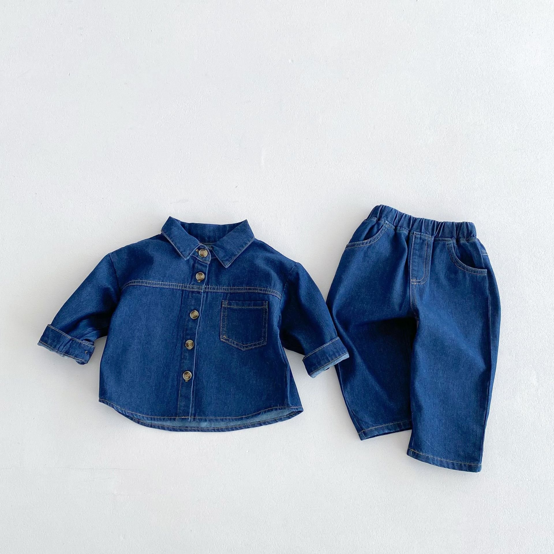 Autumn Children's New Fall Casual Tracksuits Baby Clothes Turn Down Collar Denim Coat Jeans Pant 2pcs Kids Boys Clothing Sets