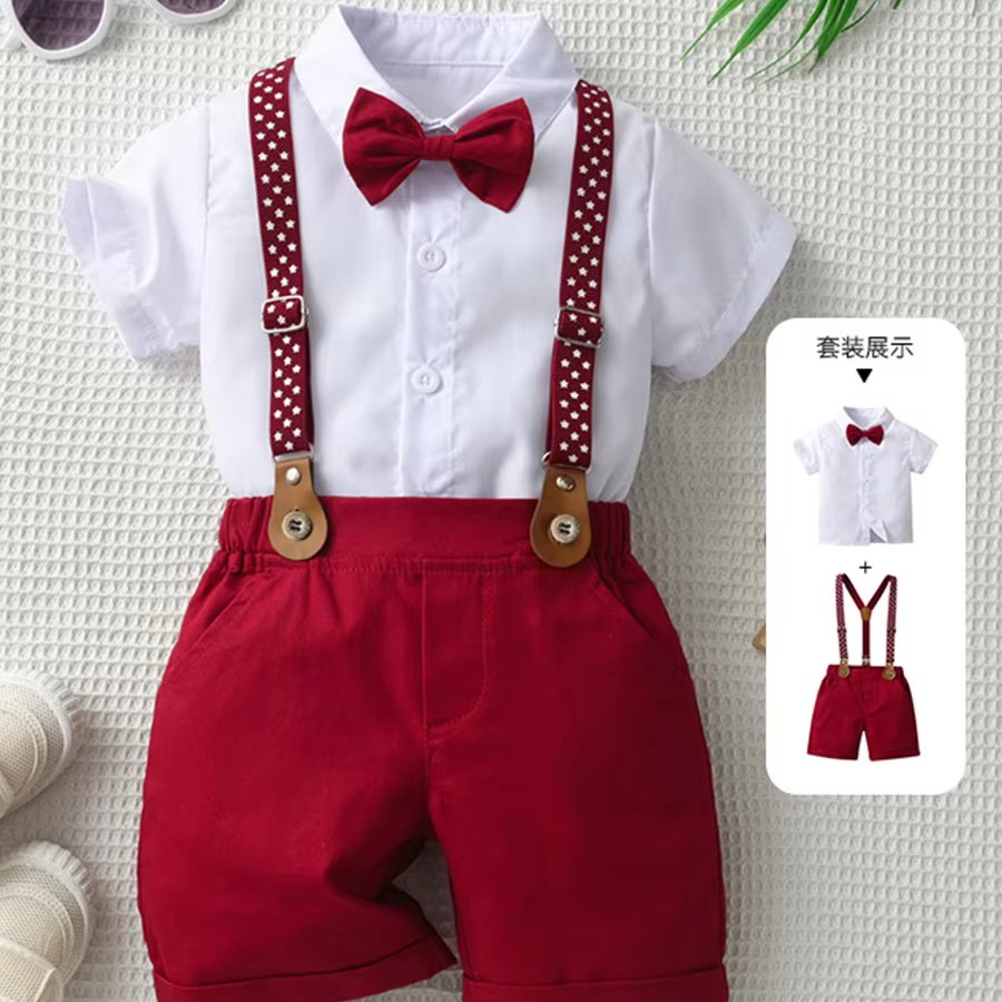 Boutique Baby Boys Clothing Sets Toddler Boy Clothes Suit short Sleeve Shirts+Overall 3PCS Children Gentleman Boy Outfits Set