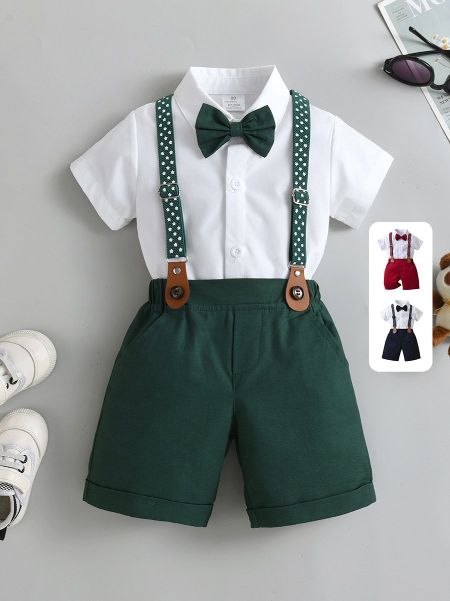 Boutique Baby Boys Clothing Sets Toddler Boy Clothes Suit short Sleeve Shirts+Overall 3PCS Children Gentleman Boy Outfits Set