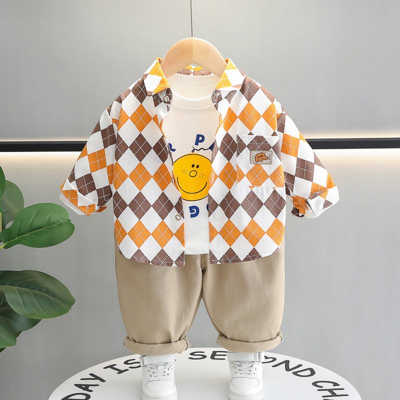 2024 New Korean Boys' Smart Casual Sweatshirt Set Handsome Two-Piece for Spring Autumn Includes Shirt & Clothing Baby's wardrobe