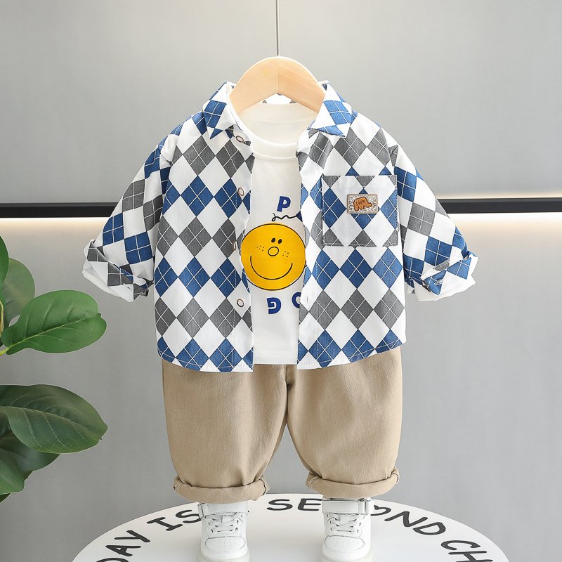 2024 New Korean Boys' Smart Casual Sweatshirt Set Handsome Two-Piece for Spring Autumn Includes Shirt & Clothing Baby's wardrobe