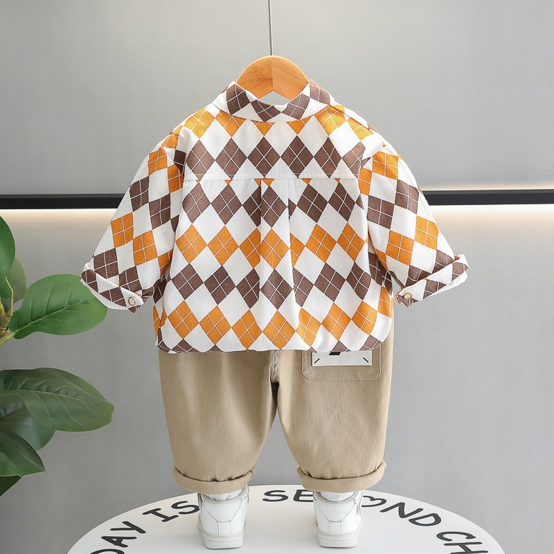 2024 New Korean Boys' Smart Casual Sweatshirt Set Handsome Two-Piece for Spring Autumn Includes Shirt & Clothing Baby's wardrobe