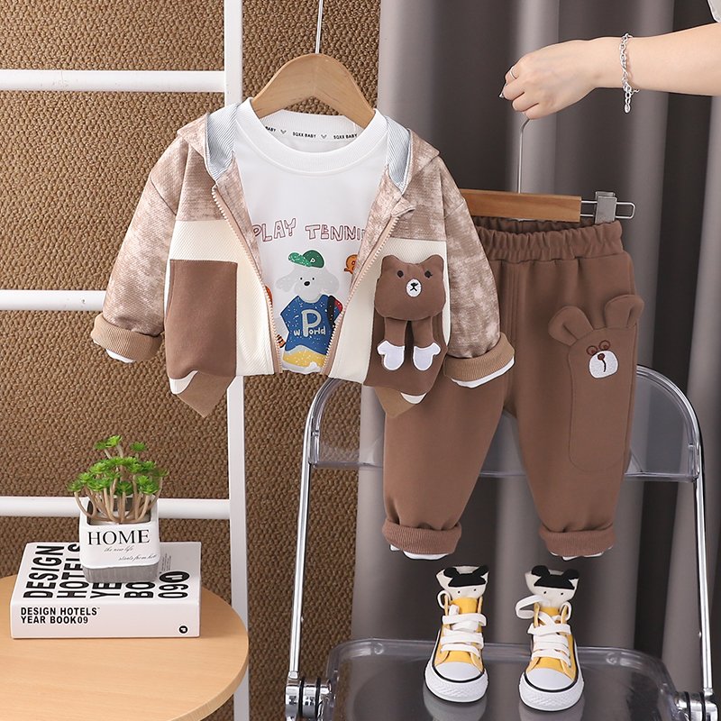 2024 New 1-5Y Boys Clothing Set Casual Sports Suit Coat Pant 3Pcs Spring Autumn Children Tracksuits Kids Outfits
