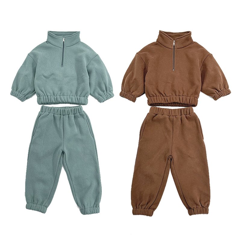 Custom Logo Spring Children'S Clothing Oem Popular Long Sleeve Solid Kids Clothes Winter Thick Boys Girls Kids Sweatsuit Sets