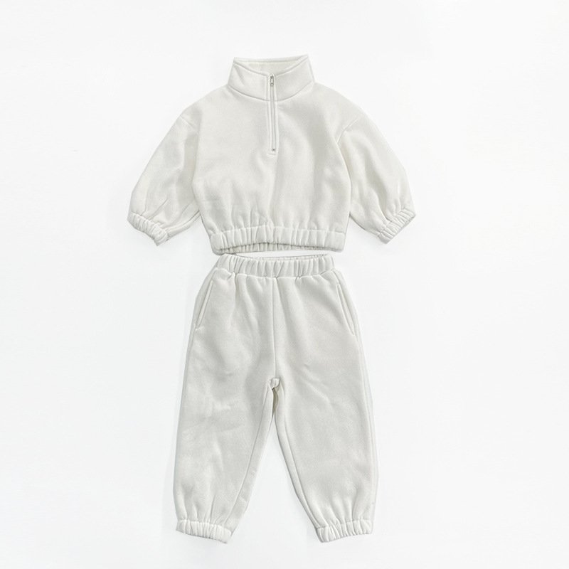 Custom Logo Spring Children'S Clothing Oem Popular Long Sleeve Solid Kids Clothes Winter Thick Boys Girls Kids Sweatsuit Sets