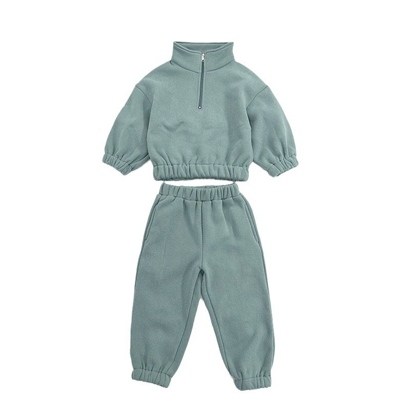 Custom Logo Spring Children'S Clothing Oem Popular Long Sleeve Solid Kids Clothes Winter Thick Boys Girls Kids Sweatsuit Sets