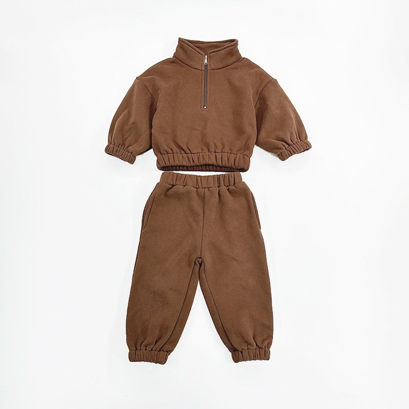 Custom Logo Spring Children'S Clothing Oem Popular Long Sleeve Solid Kids Clothes Winter Thick Boys Girls Kids Sweatsuit Sets