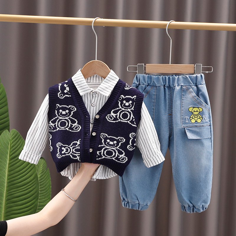 Casual Toddler Boys Clothing Set kid knit cardigan and shirts and pants 3 pcs clothing set for kids