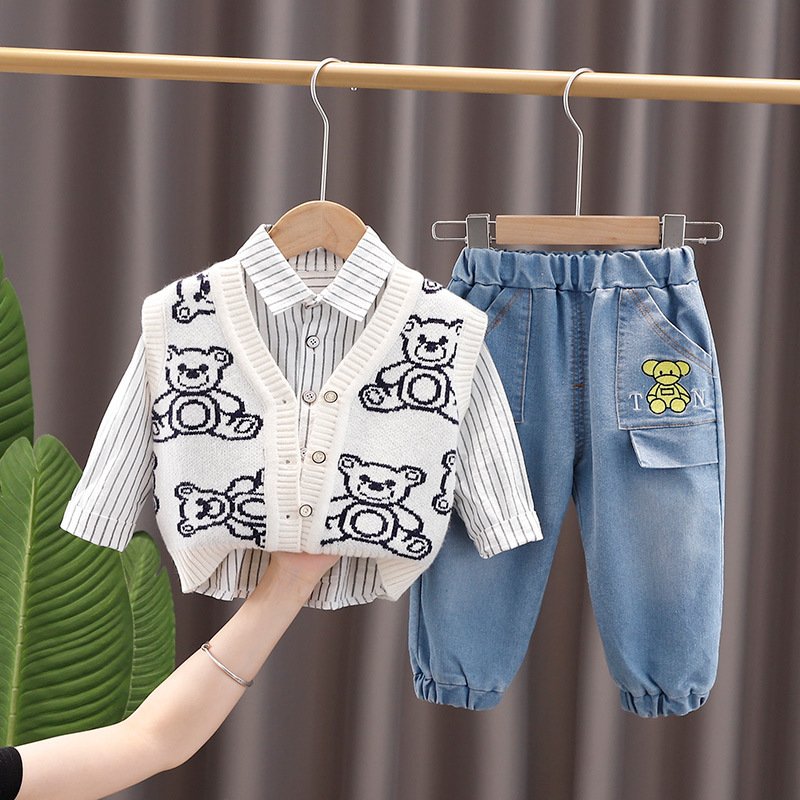 Casual Toddler Boys Clothing Set kid knit cardigan and shirts and pants 3 pcs clothing set for kids