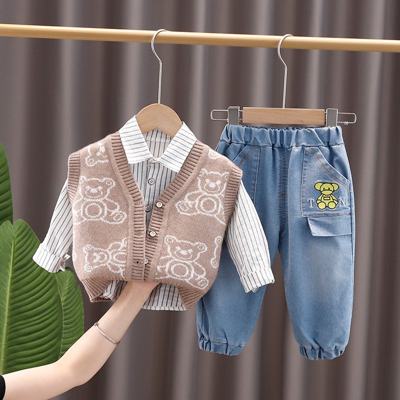 Casual Toddler Boys Clothing Set kid knit cardigan and shirts and pants 3 pcs clothing set for kids